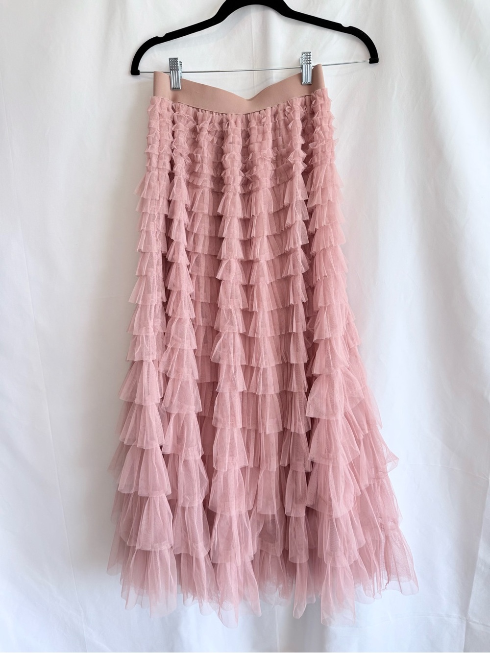 Tana Tulle Pleated Tiered Maxi Skirt - Blush Pink Size Medium - Picture 4 of 12